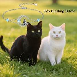 Dorunmo Cat Anklet for Women 925 Sterling Silver Black Cat Moonstone Anklet Birthday Moon jewelry for Her 2