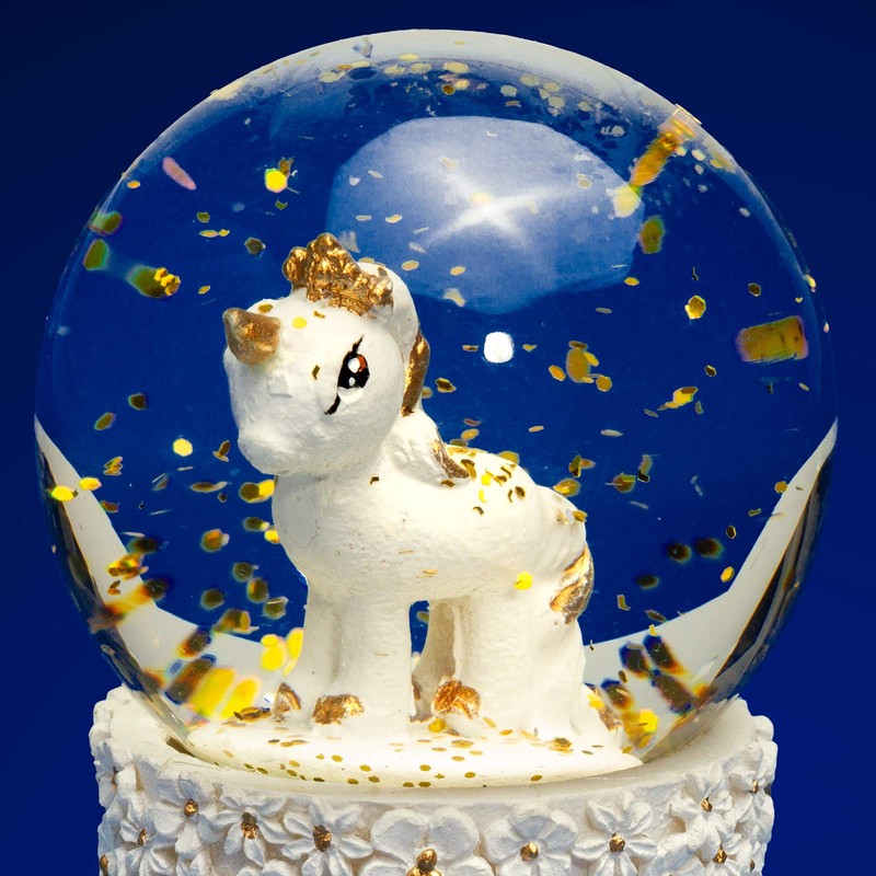 SIKORA SK09 Small Glass Decorative Snow Globe Unicorn White Gold