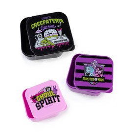Monster High Stackable Snack Pots Set in Pink, Black & Purple | 3 Piece Creepateria Special Storage Containers | Ghoul Spirit & Today's Creepataria Specials Merch