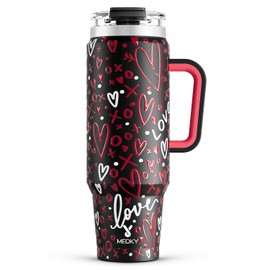 Meoky 40 oz Tumbler with Handle and Straw, Insulated Tumbler with Lid and Straw, Stainless Steel Travel Mug, Keeps Cold for 34 Hours, 100% Leak Proof, Fits in Car Cup Holder (Romance)