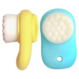 Baluue 2pcs Portable Dual-sided Facial Cleaning Brush Gentle Face Cleansing Tool for Makeup Removal and Pore Deep Cleaning Suitable for All Skin Types Ergonomic Design Lemon