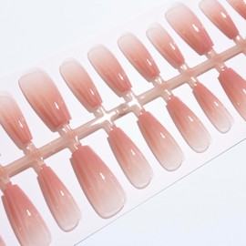LIGHT RAIN Glossy fake nails - 30 Piece XS S M Sprayed Gel Press on Nails feminine Blush Ombre Pink Coffin False Nails