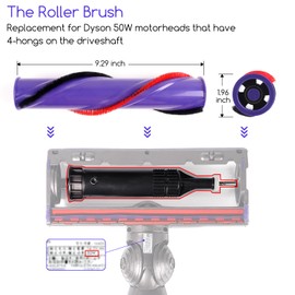 WYWY.Wide Roller Brush Bar Compatible with Dyson V8 SV10 Vacuum Cleaner Quick-Release Motor Head Parts 967483-01 967483-03(for 4-Hongs on The Driveshaft)