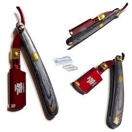 Maroon and Black with Gold Stainless Steel Shaving Straight Edge Razor +
