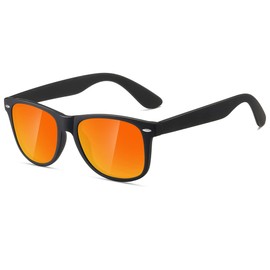 Kimorn Polarized Sunglasses Unisex Square Frame Horn Rimmed 80's Retor Glasses K0300 (Black&Red)