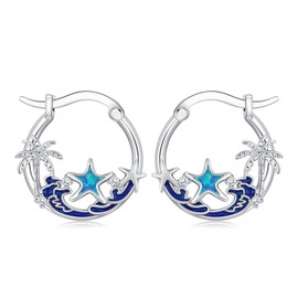 Opal Starfish Earrings 925 Sterling Silver Ocean Hoop Earrings Beach Themed Summer Jewelry Starfish Gifts for Women Daughter