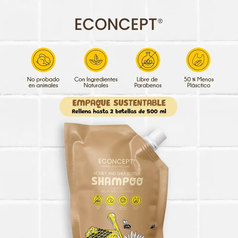Shampoo Econcept Miel Y Manteca De Karité Refill 1l
