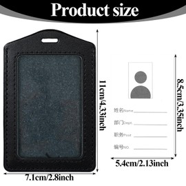 Manor 2 Pcs Leather ID Badge Holder Vertical Single-Side Clear Card Holder Waterproof Name ID Credit Cards Badge Holders for Office, Staff, Students, Employees