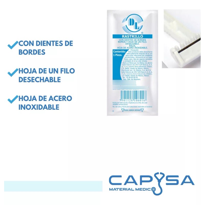 DL Rastrillo Quirúrgico C/ Hoja Acero Inoxidable 20pzas