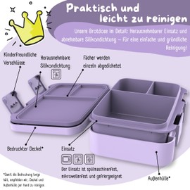 BEARFOOT Bento Box Compact Lunch Box Children with Compartments Girls and Boys (BPA Free) for School & Nursery Lunch Box Children Leak-Proof Lightweight and Compact (Mermaid Purple, 650 ml)