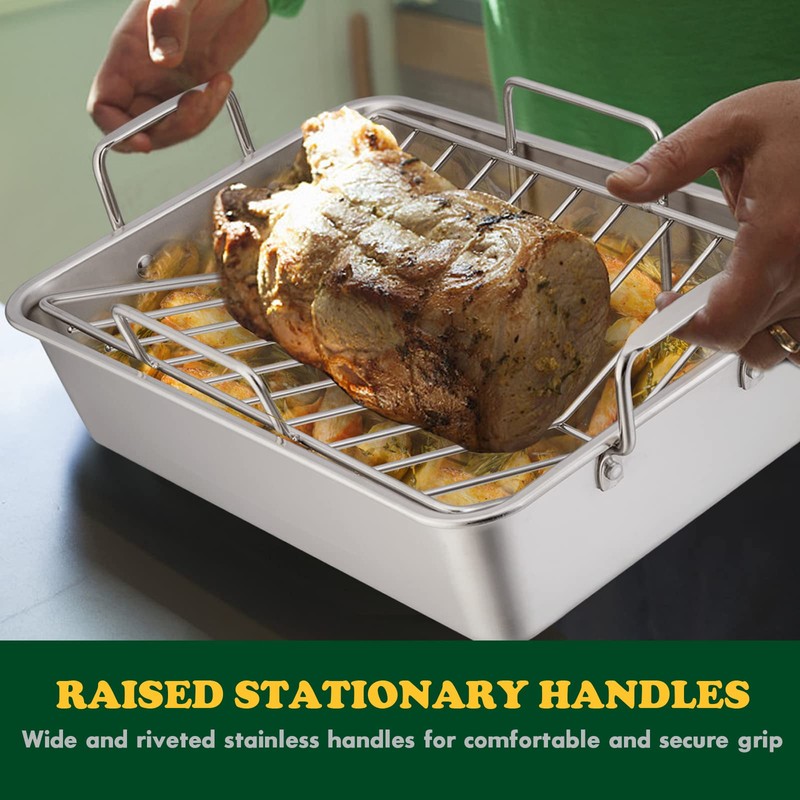 E-far Roasting Pan, 16 x 11.5 Inch Stainless Steel Turkey