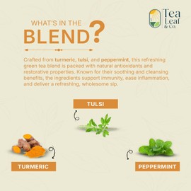 Turmeric Tulsi Tea Bags (50 Count), Green Tea with Turmeric & Peppermint, Stress Relieving, Low Caffeine Gluten Free, Whole Loose-Leaf Pyramid Tea Bags