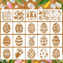 HOWAF 20 Easter Stencils, Easter Egg Stencils Bunny Templates Reusable Plastic Craft Templates Easter Window Templates Glass for DIY