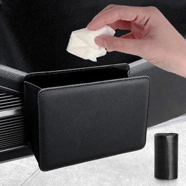 Accmor Car Trash Can, Leather Vehicle Trash Bin Car Dustbin Garbage Organizer Holder with 30 Pcs Trash Bags, Foldable Hanging Mini Cars Storage Bag Container for Auto, SUV (Black)