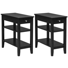 Costway 2PCS 3-tier End Table w/Storage Shelves Compact Nightstand Beside Sofa or Bed