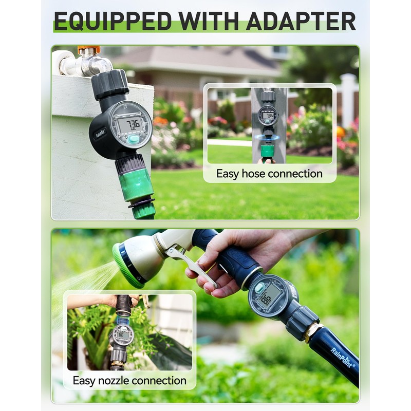 RAINPOINT Water Flow Meter, ±5% Accuracy, Measure Consumption and Flow