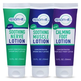 EPSOM-IT Calming Foot Lotion - Topical Magnesium Cream for Tired Feet & Ankles, Epsom Salt Magnesium Sulfate Rub, Soften Tough Skin & Cracked Heels, Stiffness in Legs, Knees and Feet, 3.5oz, 3-Pack