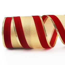 Glodecart Christmas Ribbon for Wreath Bow Wrapping Gift, Velvet Red Gold Edge Ribbon for Gift Wrapping Party Supplies Decoration DIY 2.5" X 10 Yard Wired Winter Christmas Gold Red Velvet Wreath Ribbon