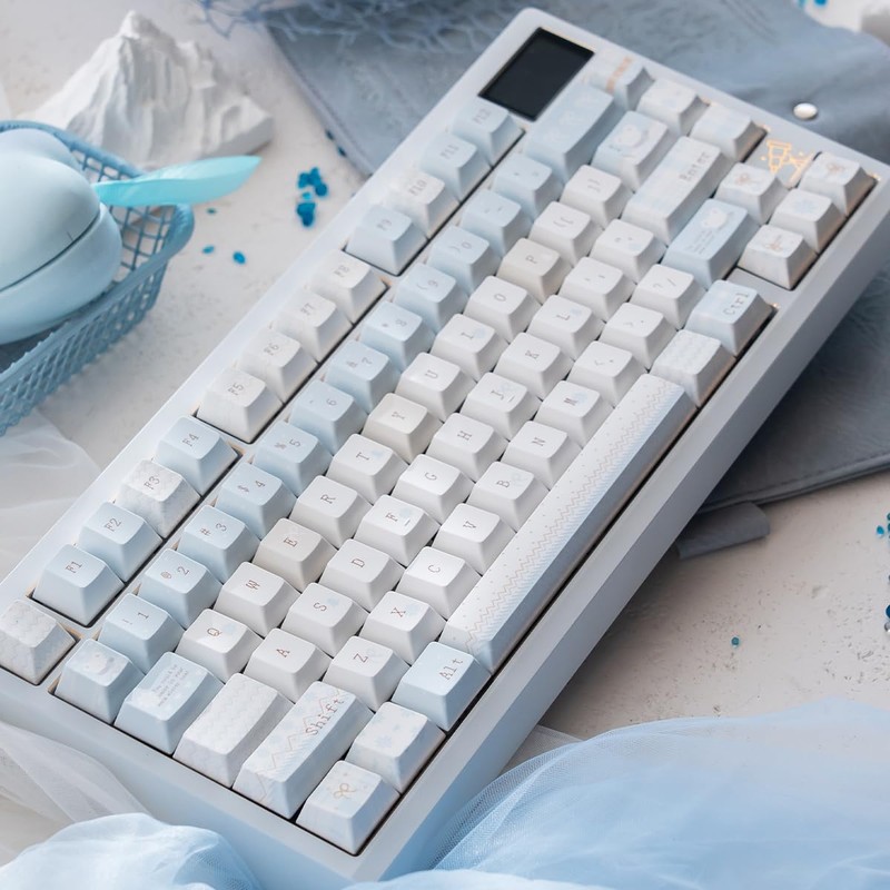 SUEHIODHY PBT Keycaps, Minimalist Blue Keycaps Set, 136 Keys Cherry