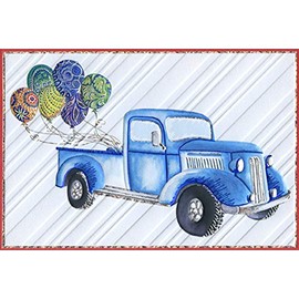 Pictura Classic Truck and Ornate Balloons Bright and Colorful 'Jane' Birthday Card for Him/Man