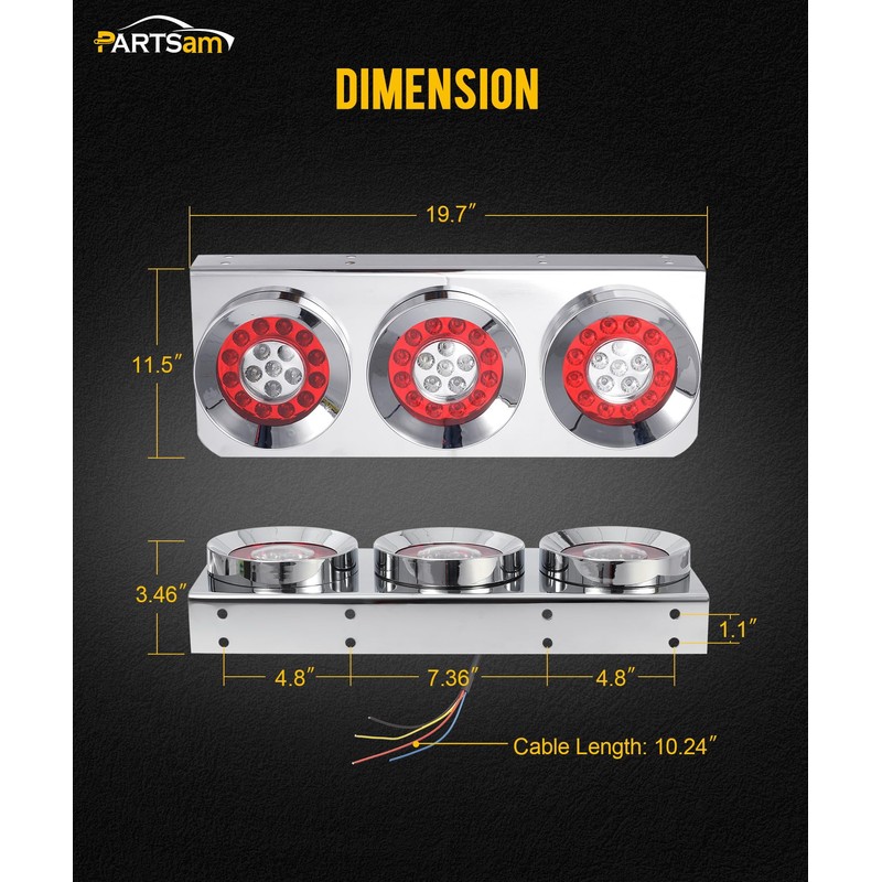 Partsam 2Pcs 54 LED Truck Trailer Tail Lights Bar with