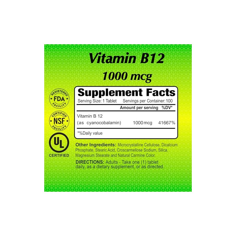 ALFA VITAMINS Vitamin B12 1000 Mcg 100 Tablets. Immune System.