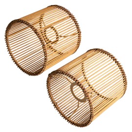 RattanShades boho small lamp shades set of 2,rattan lampshades unique bamboo lamp covers(brown)