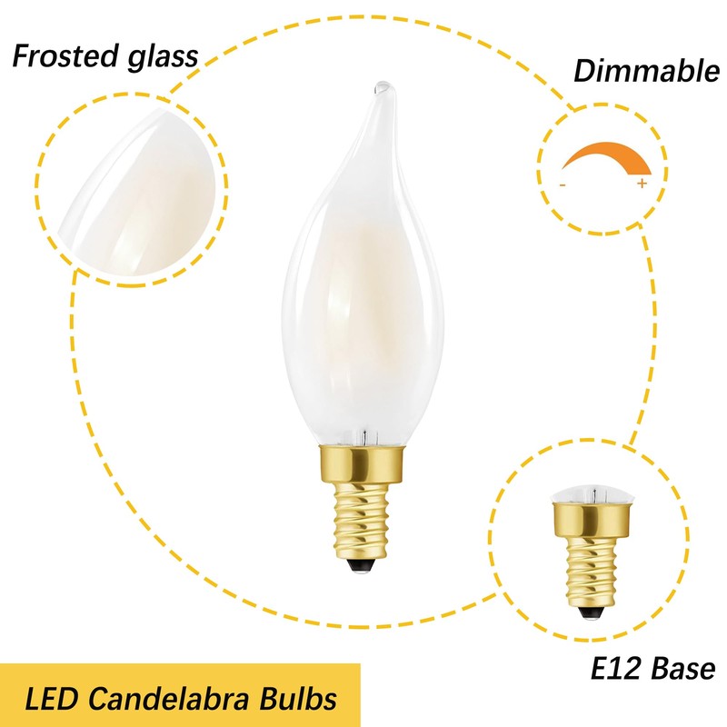 Dimmable E12 Chandelier Light Bulbs 60 Watt, Frosted Candelabra LED