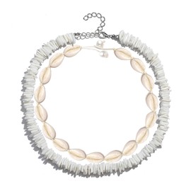 CENAPOG Cowrie Shell Choker Necklace for Women - Puka Shell & Pearls Choker (2pcs)