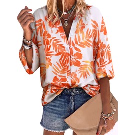 ZXZY Women Pineapple Printed Lapel Collar Half Sleeves Buttons Down Blouse Shirt