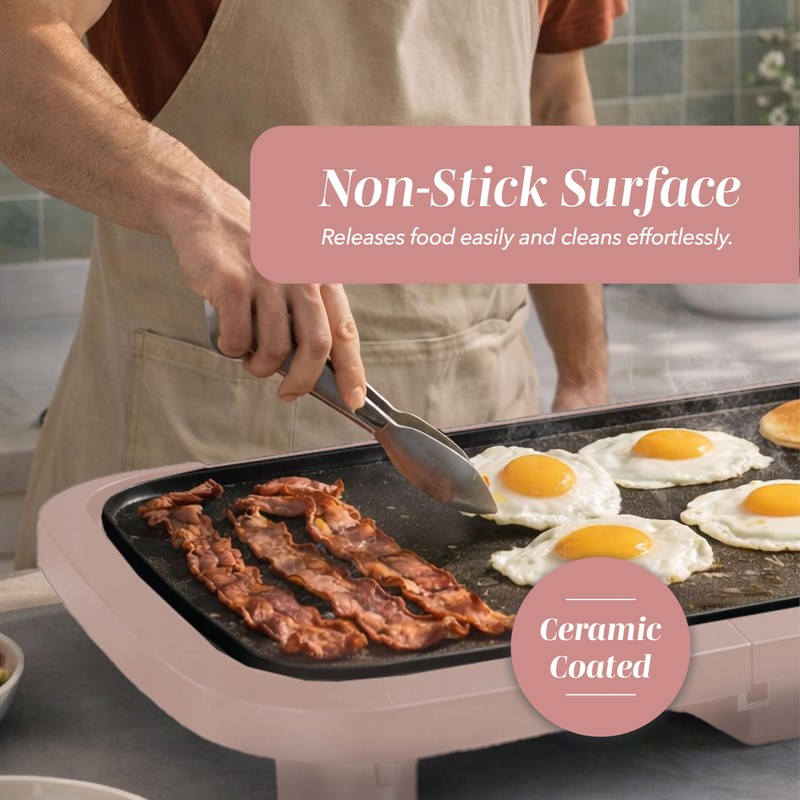 COOK WITH COLOR Electric Griddle 1200W, Nonstick Surface for Pancakes,