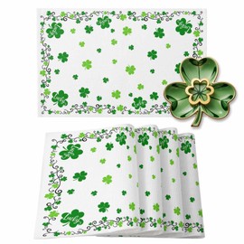 St. Patrick's Day Placemats Set of 6 Green Shamrock Table Mats Lucky Shamrock Table Place Mats Spring St. Patrick's Day Table Decor for Home Party Kitchen Dining Table 13x19 Inch
