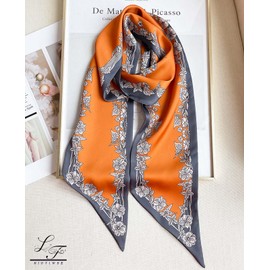Hioyiwse Head Scarf Hair Neck Scarves For Women Purse Bag Scarfs For Handbags Silky Long Thin Satin Headscarf Fashion, B34-little Orange Green Flowers（59*5.9inch）, 59