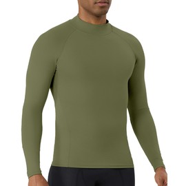 LWISMIL Long Sleeve Running Tops for Men Compression Shirts Green Turtleneck Moisture-Wicking Base Layer Athletic Gym Undershirts