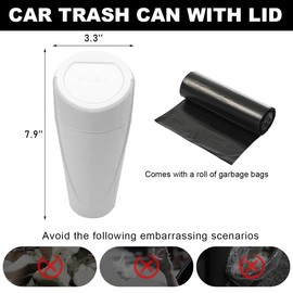 JUSTTOP Car Trash Can Bin with Lid, Leakproof Car Door Pocket Cup Holder Garbage Can with Trash Bags, Multipurpose Portable Mini Garbage Bin Trash Container for Auto Home Office (White)