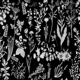 Floarl Upholstery Fabric by The Yard,Farmhouse Flowers Reupholstery Fabric for Chairs,Garden Floral Botanical Waterproof Outdoor Fabric,1 Yard,(L92*W150cm) Black White