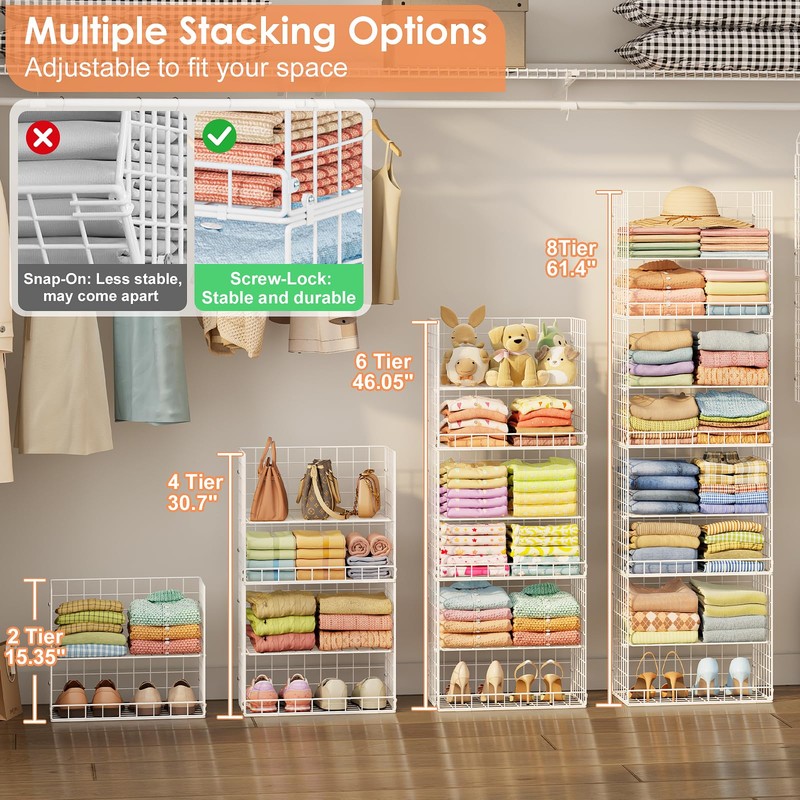 8 Tier Extended Width Hanging Closet Organizer, Sweater Storage for