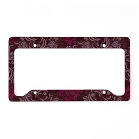 CafePress Burgundy Red Floral Damask License Plate Holder Aluminum License Plate Frame, License Tag Holder