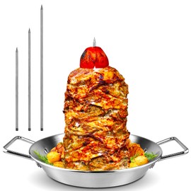Al Pastor Skewer for Grill, 304 Stainless Steel Vertical BBQ Stand with 3 Removable Spikes (8"/10"/12") - Heavy-Duty Shawarma Rotisserie for Tacos, Gyros, Kebabs, Smoker Oven