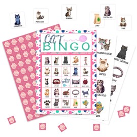 valucise Cat Bingo Game Cards, Kitten Bingo Games for Adults, Pet Bingo Cards Supplies, Pawty Party Birthday Party Bingo Decor Favors, Card Gifts for Cat Lovers Women Friends Family Holiday, 02