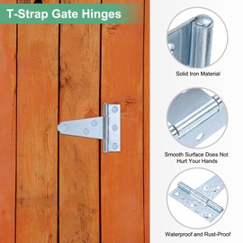 M METERXITY 6-Pack Iron T-Strap Shed Door Hinges, 2 Inch Barn Door Gate Hinges, Tee Hinge Wrought Hardware with Screws for Wooden Fences/Yard/Barn Door [White]