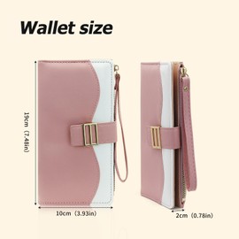 AdiStylinno Wallets for Women, Slim PU Leather Credit Card Holder Minimalist Ladies Wallet Large Capacity Phone Clutch Purse (Pink)
