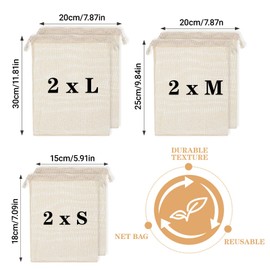 Tyqour 6 Pack Reusable Produce Bags Washable Cotton Reusable Mesh Produce Bags Vegetable Bags for Vegetables, Fruits & Grocery Shopping, Small Mesh Bag for Refrigerator Storage