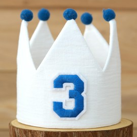 DCJHFJ Handmade Crown Hat 3rd Birthday For Baby Boy Girl 3rd Birthday Party Decorations White Dark Blue Headband