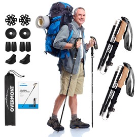 Overmont 7075 Aluminum Hiking Poles Adjustable Trekking Poles Aircraft Grade Aluminum Walking Poles Collapsible with Quick Metal Lock, All Terrain Accessories, Carry Bag - 2 Pack