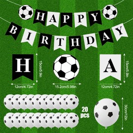 Football Birthday Decorations, Football Birthday Banner with 20 Pcs Football Balloons Black White Football Party Decorations for Boys Girls Soccer Fans Birthday Party