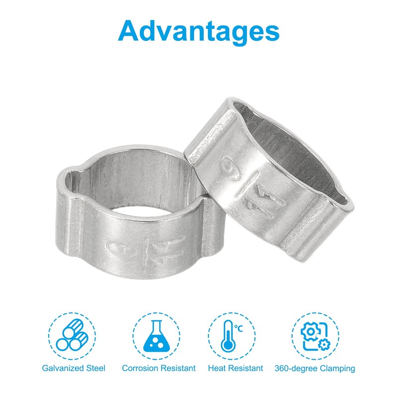 PATIKIL 20パック9-11mmダブルイヤーホースクランプ、304ステンレススチールOクリップ圧着リング、燃料、ガソリン、水、空気、およびさまざまな流体メディアライン用のチューブフィッティング接続、シルバートーン