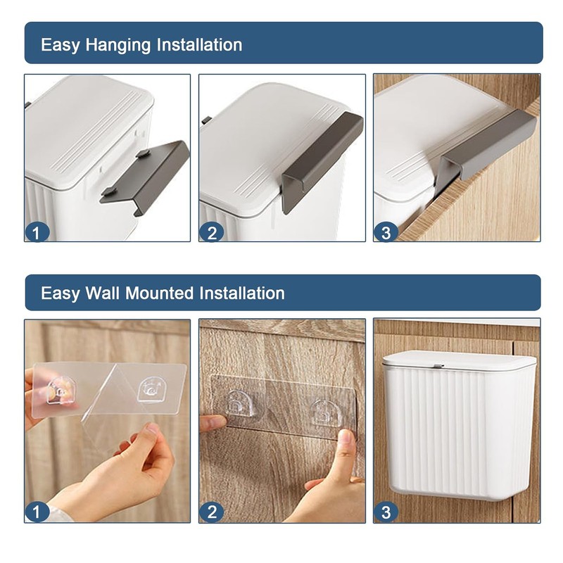Wall Mounted Trash Bin Space Saving Hanging Garbage Can for