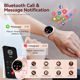 Smartwatch Damen 1,27" Fitnessuhr mit Telefonfunktion 24H Pulsuhr SpO2 Schlafmonitor Menstruationszyklus 110+ Sportmodi Schrittzähler Kalorien Fitness Tracker IP68 Smartwatch Rund für iOS Android