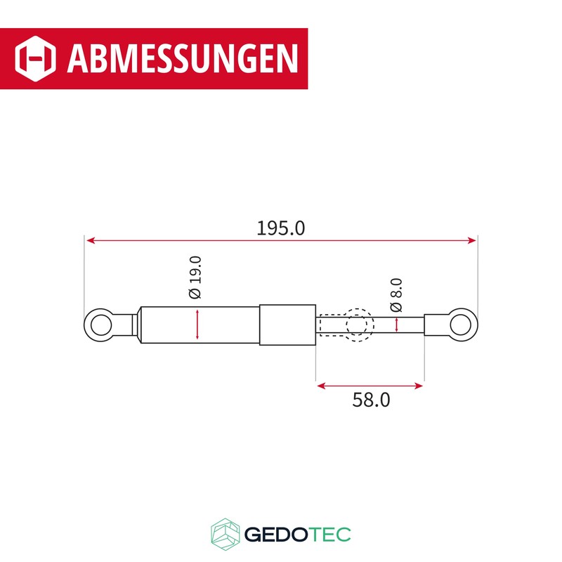 Gedotec Flap Fitting Replacement Gas Pressure Damper with Ball Head